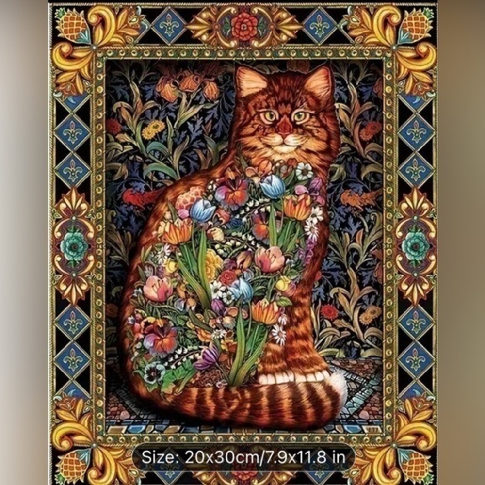 5D DIY Diamond Art Painting, Flower With Cat Animal